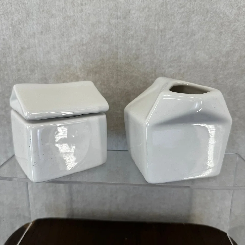 White Ceramic Milk Carton Sugar and Cream Set Modern Farmhouse Decor